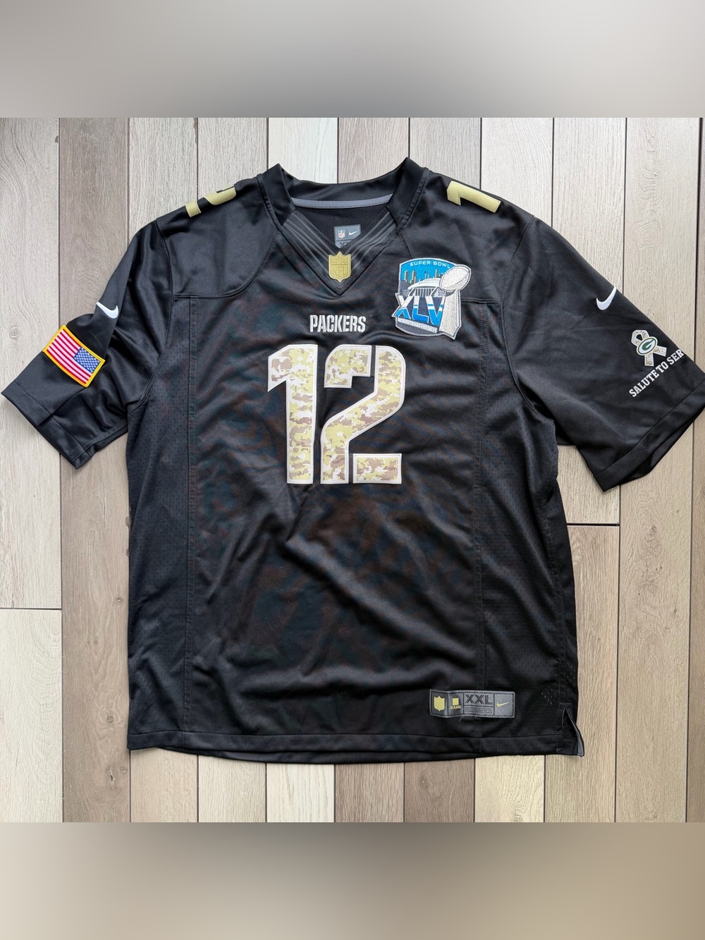 Nike Black Packers #12 Camo Number Super Bowl Patch Jersey